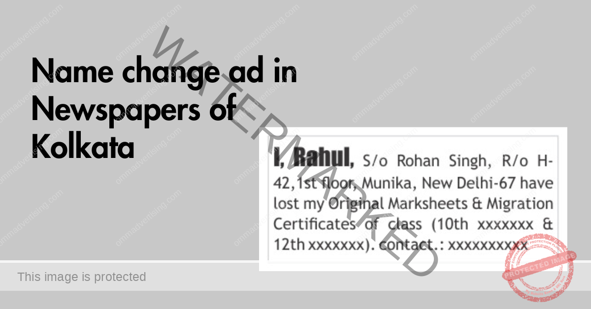 Name Change Ad in Newspapers of Kolkata